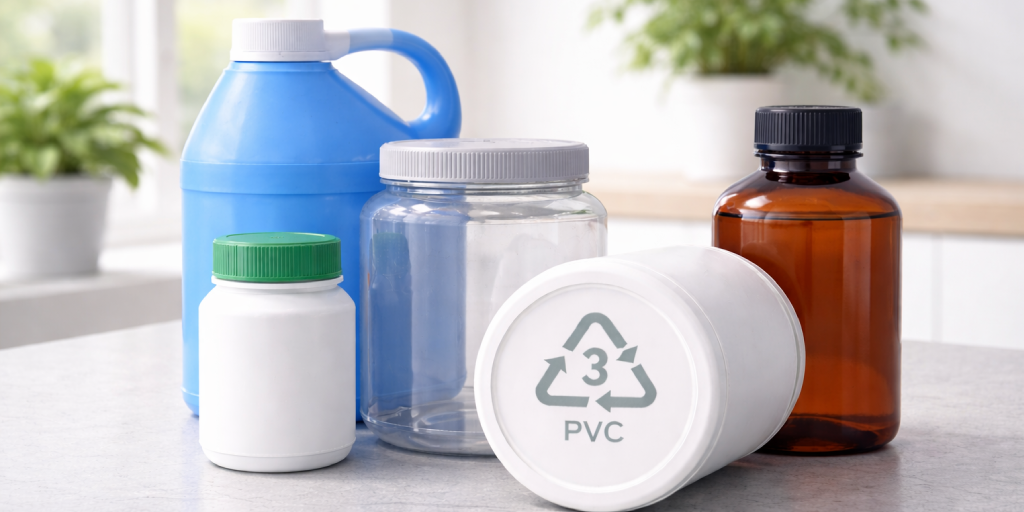 Recycled plastic containers on countertop